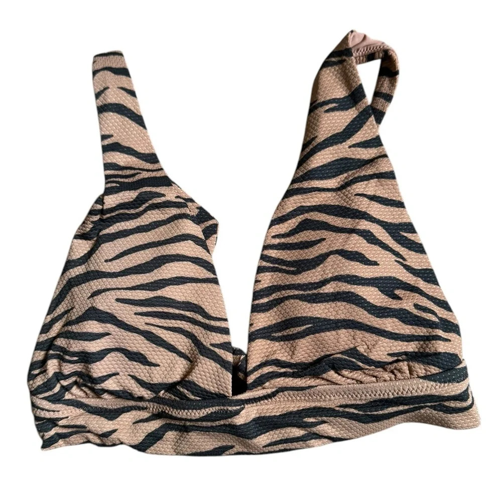 Aerie NWT Women's Triangle Tie Tiger Stripe Bikini Top Black/Tan Textured Size S